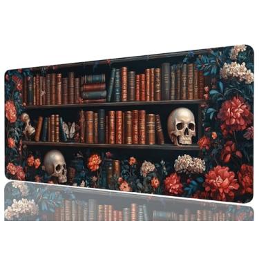 Imagem de Estante de livros tapete de mesa para jogos grande mouse teclado pad floral crânio gótico tapete de mesa teclado computador tapete de mouse tapete para laptop escritório decoração de casa 80 cm x 30