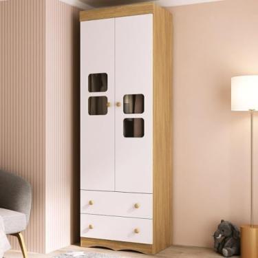 Imagem de Guarda-roupa Infantil 62cm 2 Portas com Vidro e 2 Gavetas Serena Multimóveis Mp4430 Madeirado/branco