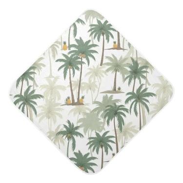 Imagem de Burbuja Toalha de banho para bebês Green Coconut Trees - Toalha com capuz de musselina macia e absorvente para recém-nascidos, 89 x 89 cm