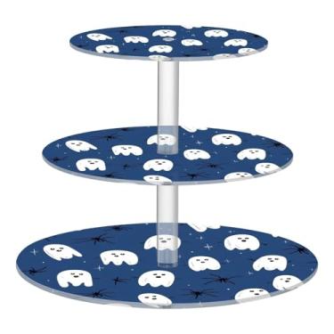 Imagem de CEBUGI Suporte de cupcake de 3 níveis para Halloween Boo, suporte redondo para bolo, torre, bandeja de servir em camadas de acrílico para chá, chá de bebê, casamento e mais