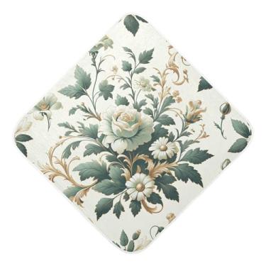 Imagem de Burbuja Toalha de banho de bebê retrô Flowers - Toalha com capuz de musselina macia e absorvente para recém-nascidos, 89 x 89 cm