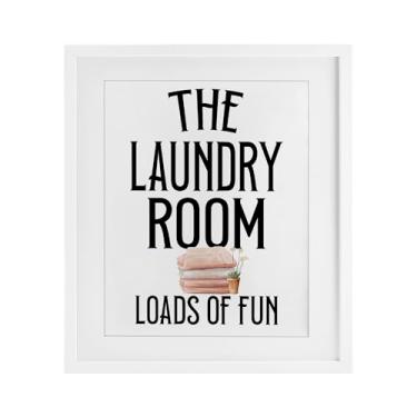 Imagem de Stupell Industries Impressão emoldurada branca minimalista para lavanderia divertida sob vidro, design de Kim Allen, 40,6 x 33,5 cm