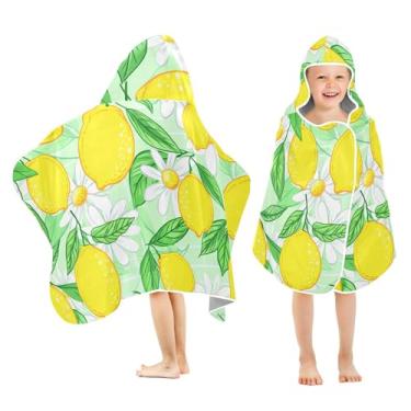Imagem de Burbuja Toalha de banho com capuz Lemons para crianças, toalha de praia de pelúcia absorvente macia para meninas e meninos 3-10 anos, 61 x 127 cm