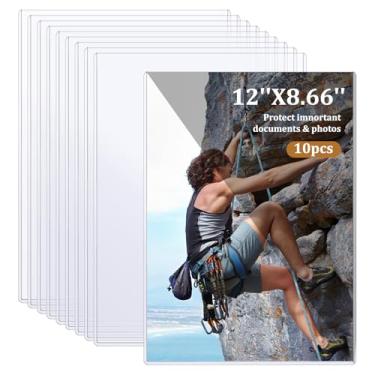 Imagem de 12 peças de protetores rígidos para impressão de 28 x 43 cm, protetor de folha de plástico rígido, transparente, resistente, suporte de menu, capas de pôster, protetores de página, suporte de molduras