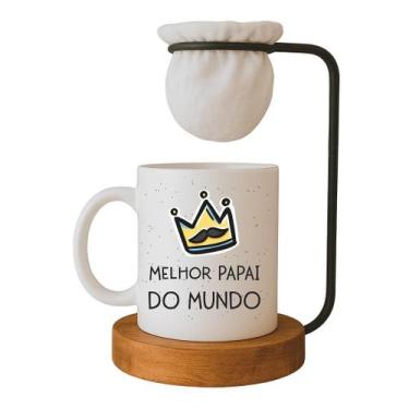 Imagem de Kit Caneca Porcelana 'Melhor Papai do Mundo' com Coador de Café e Base