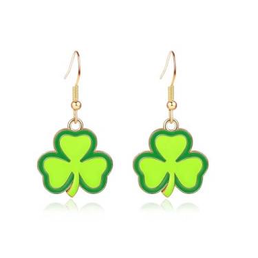 Imagem de Brincos femininos do Dia de São Patrício, trevo da sorte, trevo da sorte, trevo, folha verde, pingente para o dia de São Patrício, acessórios para presentes, Medium, Metal, Sem pedra preciosa