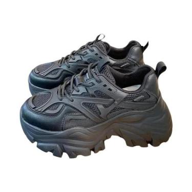 Imagem de Tênis Chunky De Plataforma Em Couro Preto Para Mulheres Moda Casual Ve