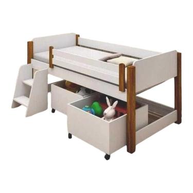 Imagem de Cama Naty Branco/néctar das flores c/ Colchão, 02 Nichos e Escadinha