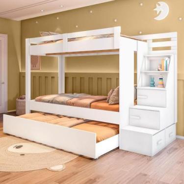 Imagem de Beliche Infantil Juvenil com Cama Auxiliar Moon Branco - Yescasa