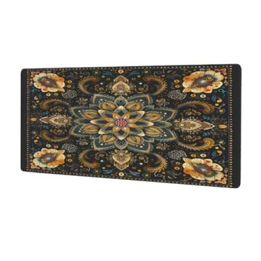 Imagem de Tapete de mouse retrô boêmio com flores mandala, à prova d'água, protetor de mesa estendido, base de borracha antiderrapante para escritório, computador, teclado, laptop e mesa doméstica, mouse pad de