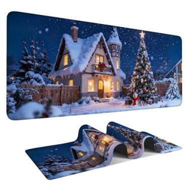 Imagem de Tapete de mouse para jogos de Papai Noel, 80 x 29 cm, grande tapete de mesa estendido com base de borracha antiderrapante e bordas costuradas, superfície lisa à prova d'água para jogos e escritório