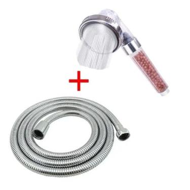 Imagem de Ducha Iônica com Filtragem Dupla e Mangueira de Aço Inoxidável, Alta Pressão, Pedras Minerais Naturais, Inclui Mangueira Flexível