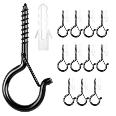 Imagem de Pacote com 12 ganchos em S resistentes com trava, gancho de pressão de mola em forma de Q e ganchos de parafuso, ganchos de metal à prova de vento com fivela de segurança para luzes de corda ao ar