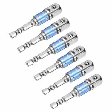 Imagem de HARFINGTON Conjunto de extensão de soquete de chave de impacto, 6 peças, chave quadrada de 1/5.1 cm, adaptador de haste hexagonal brilhante de 1/10.2 cm para chaves de fenda, prata-azul