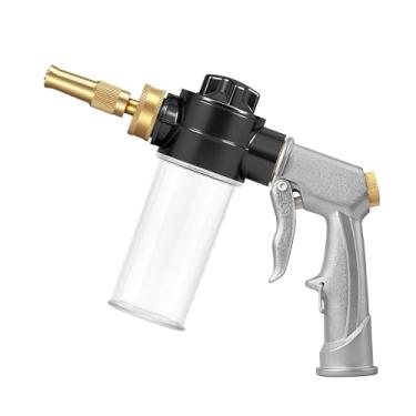 Imagem de Bocal de mangueira de jardim de alta pressão com dispensador de sabão, pulverizador de espuma ajustável com alça de metal, bocal de água para lavagem de carro, limpeza de painel solar, jardinagem