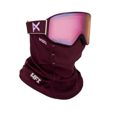 Imagem de Anon Óculos de neve cilíndricos M4 + lente bônus + máscara facial MFI - ajuste de ponte baixa (Armação: cereja profunda, lente: Perceive Cloudy Pink, Lente sobressalente: azul variável)