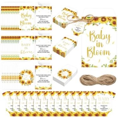 Imagem de MotiMind Pacote com 100 envelopes autoadesivos para festa de chá de bebê, conjunto de lembrancinhas, inclui envelopes de armazenamento de papel de girassóis, etiquetas de agradecimento, presentes para