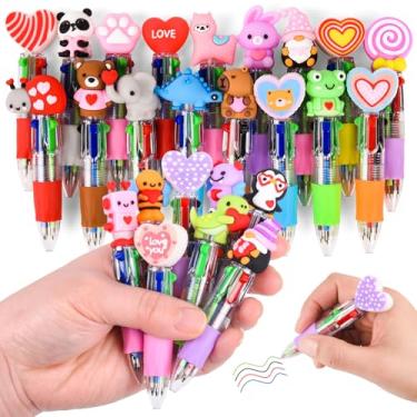 Imagem de LiYiQ Caneta multicolorida de Dia dos Namorados em um desenho animado fofa, divertida, 4 em 1, canetas esferográficas fofas em massa Kawaii coração capivara sapo panda adoráveis canetas esferográficas
