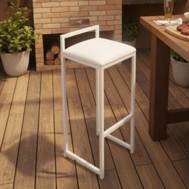 Imagem de Banqueta Alta Balcão Bancada Quadrada Cozinha Gourmet Cor:Branco - Loj