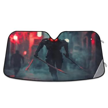 Imagem de Guarda-sol preto blindado guerreiro carro pára-brisa frontal janela dianteira carro sombra solar para a maioria dos sedans SUV caminhão pequeno