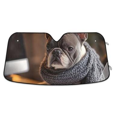 Imagem de Guarda-sol de trabalho personalizado buldogue francês para para-brisa de carro engraçado dobrável persianas de janela de carro para-brisa frontal floral animal S, 134,6 cm x 59,7 cm