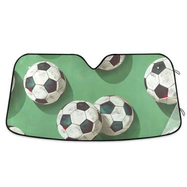 Imagem de Bola de futebol verde personalizado para-sol para para-brisa de carro bonito retrátil dobrável óculos de sol para janelas dianteiras floral automotivo L, 144,8 cm x 80 cm