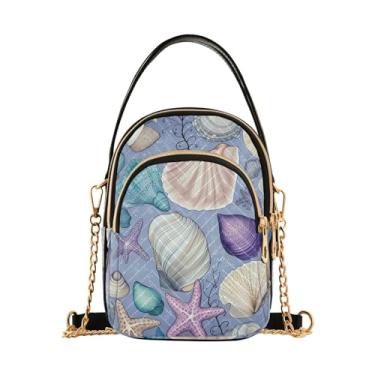 Imagem de GAIGEO Bolsa tiracolo Sea Shells com alça, bolsa de ombro, bolsas transversais para mulheres e viagens, Conchas e estrelas do mar em azul e cinza - 3, One Size