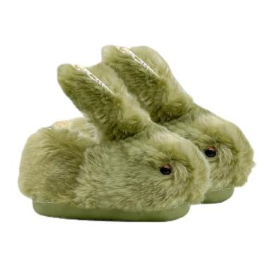 Imagem de Chinelos infantis para meninos e meninas, coelhinhos, fofos, antiderrapantes para inverno, adequados para ambientes internos e externos, Verde, 17-18