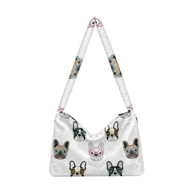 Imagem de Bolsa de ombro com folhas tropicais aquarela, bolsa sacola com zíper, bolsa de ombro média para mulheres, Bulldog francês para cães, One Size
