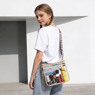 Imagem de Bolsa transversal transparente aprovada para estádio - bolsas transparentes para mulheres com alça ajustável bolsa de ombro para shows damasco