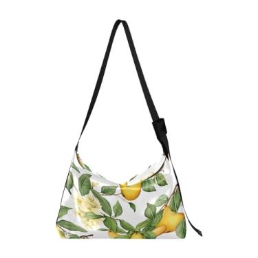 Imagem de Bolsa tiracolo de couro com redemoinhos dourados e azul-petróleo, bolsa tiracolo masculina de couro, bolsa Hobo, Aquarela Floral Fruits-1, One Size