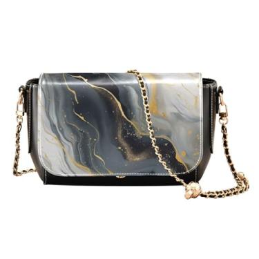 Imagem de GAIGEO Aquarela verde folhas e ramos bolsas transversais de couro, bolsas transversais para mulheres, bolsa feminina de couro, Pintura abstrata dourada e preta branca-3, One Size