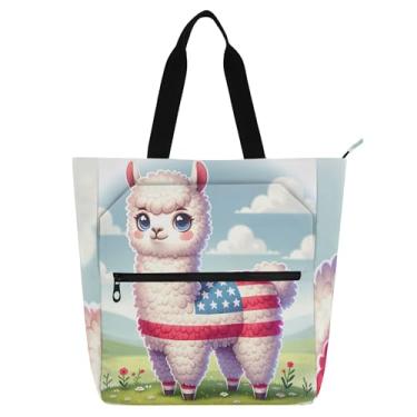 Imagem de Linda bolsa de trabalho feminina com bandeira americana de lhama com zíper bolsa carteiro para amantes de livros presentes