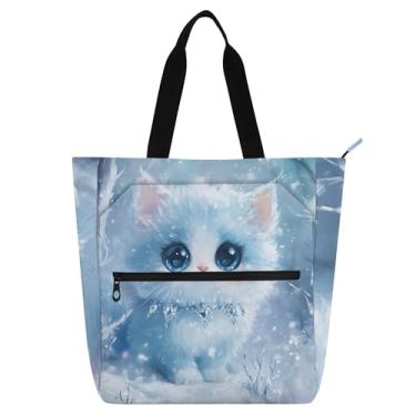 Imagem de GAIGEO Sacola feminina fofa de gato gatinho para trabalho, lona, praia, livros, zíper, professores, bolsas com compartimentos