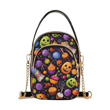 Imagem de Bolsa de ombro transversal floral preta e cinza, bolsas transversais femininas, bolsas transversais femininas, Doces e doces de Halloween - 2, One Size