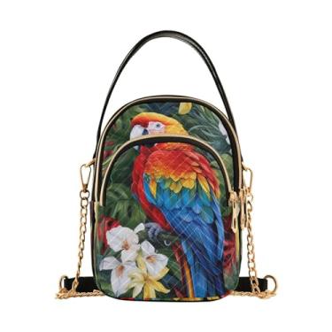 Imagem de Bolsa tiracolo feminina verde e azul tropical em azul, bolsa de ombro pequena, bolsa tiracolo estilosa para viagens, Papagaio colorido e flores - 1, One Size