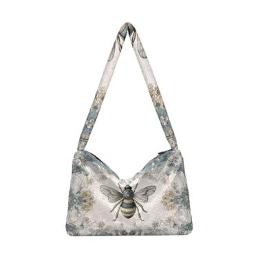 Imagem de GAIGEO Bolsa de ombro feminina quadrada geométrica preta vermelha para filhotes de cachorro, bolsa de ombro com bolso, bolsas de outono, Planta retrô rosa abelha palácio vento, One Size