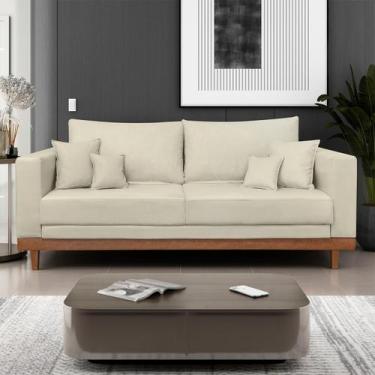 Imagem de Sofá Living 3 Lugares Suede Resistente Madeira + Almofadas - Balaqui D