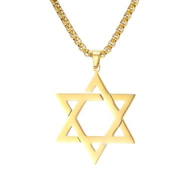 Imagem de Dreamtimes Colar de estrela de Davi para homens e mulheres, colar de estrela judaica de aço inoxidável, pingente hexagonal, joia judaica religiosa delicada, Medium, Aço inoxidável, Sem Pedra Preciosa
