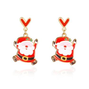 Imagem de Brincos de Natal para mulheres, esmaltados, árvores de Natal, Papai Noel, sino de gengibre, pingentes, bijuterias de festa de Natal, Small, Liga de aço, Sem pedra preciosa
