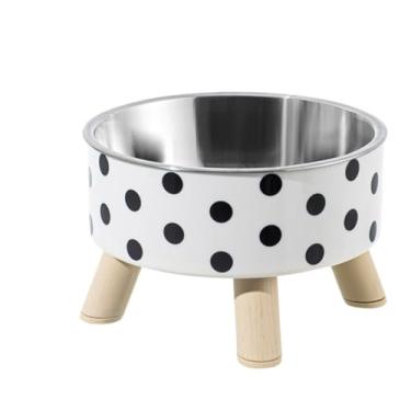 Imagem de Comedouro bicho de estimação 500ml aço inoxidável para água e comida adequado para cães e gatos - 14 * 9cm, Seguro e Fácil de Limpar(padrão bolinha)