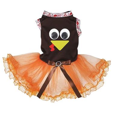 Imagem de Petitebella Lindo vestido de cachorro com cara de peru (renda marrom/laranja, GG)