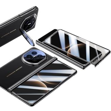 Imagem de FWYANZH Capa de couro para Huawei Mate X7, capa com suporte de proteção de câmera, protetor de tela embutido, dobradiça, antiqueda, tudo incluído, capa de telefone, preta, Mate X7