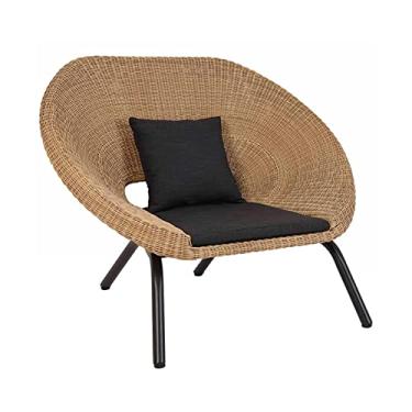 Imagem de LOERSS Cadeira de sofá para móveis de pátio ao ar livre, cadeiras de pátio, poltrona individual de vime, cadeiras de jantar empilháveis ao ar livre para todos os climas, com encosto, com almofada