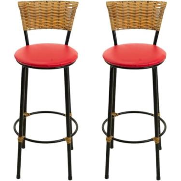 Imagem de kit 2 banquetas alta junco Imbuia bar balcão area gourmet (vermelho)