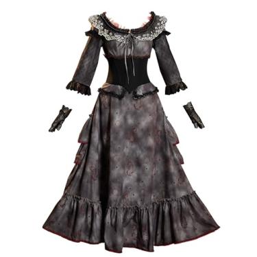 Imagem de MEOWCOS Gothic Vintage Set U-Neck Top Ruffled Skirt with Corset and Gloves Halloween Costume