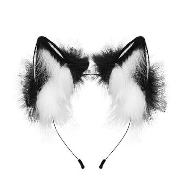Imagem de Voittozege Handmade Faux Fur Fox Wolf Ears Headband Cat Wolf Fox Ears Fox Wolf Animal Ears Headband Fox Cat Long Fur Ears Hair Headwear Furry Wolf Ears Headband Halloween Cosplay Costume