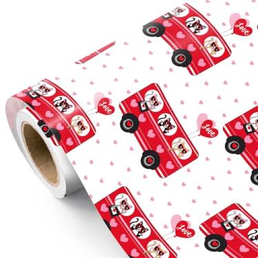 Imagem de WRAPAHOLIC Papel de embrulho infantil para Dia dos Namorados - Mini rolo - 43 cm x 40 cm - Papel de embrulho Love Bus Cat Kids para Dia dos Namorados, aniversário, troca de sala de aula, festa escolar