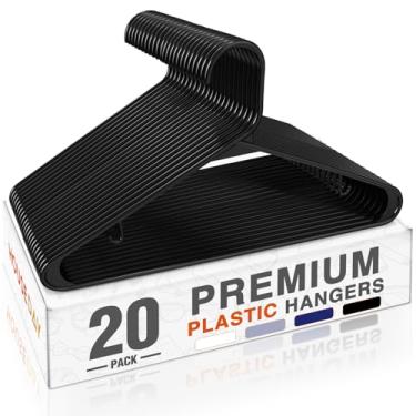 Imagem de HOUSE DAY Cabides de plástico, pacote com 20, cabides para roupas que economizam espaço com ganchos embutidos, organizadores e armazenamento de armário duráveis e fortes, essenciais para dormitórios