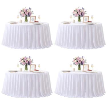 Imagem de Pacote com 4 toalhas de mesa redondas brancas de 152 cm, toalha de mesa redonda branca para casamento, festa de aniversário, chá de panela, reutilizável, lavável, de poliéster, para cozinha, jantar